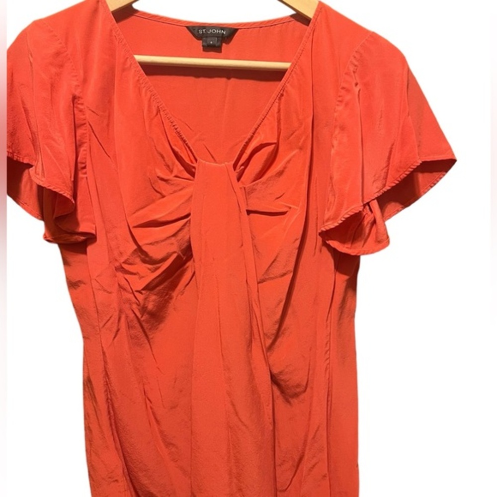 St John Orange‎ Silk Drape Front Blouse Size 6
